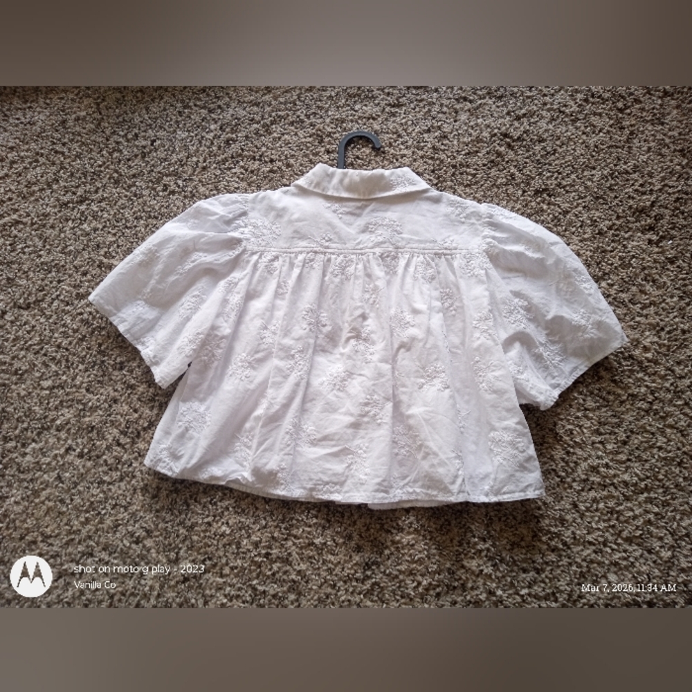 Caroline Constas Floral Embroidered Button Up Blouse  Cropped White Size XS - Picture 4 of 9